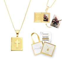 Relicário Biblia Colar Masculino Ouro 18 Personalizado fotos