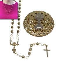 Relicário com terço de pescoço de Eucaristia _ Folheado à ouro 18k _ Presente de 1ª Comunhão
