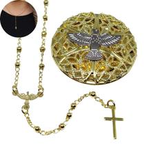 Relicário com terço de pescoço do Espírito Santo Folheado à ouro 18k _ Presente de Crisma Relicário com terço de pescoço do Espírito Santo Folheado à ouro 18k _ Presente de Crisma