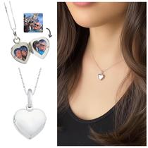 Relicário de coração com fotos Liso prata 925 pura legitima Relicário de coração com fotos Liso prata 925 pura legitima