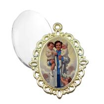 Relicario Dourado Santa Gianna Terno Noivo lapela Qualidade Resinado Alto Padrão Casamentos