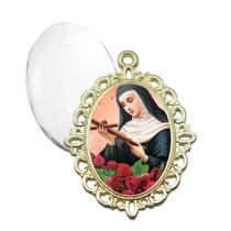 Relicario Dourado Santa Rita Terno Noivo lapela Qualidade Resinado Alto Padrão Casamentos