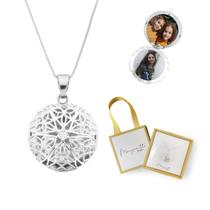 Relicário Prata 925 redondo telado Pequeno Banhado com fotos