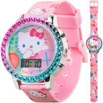 Relógio Accutime Hello Kitty Kids com pulseira rosa digital LED