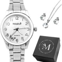 Relogio Aco Feminino Inox + Caixa + Colar Brincos delicado original ajustavel garantia pingente strass social casual Relogio Aco Feminino Inox + Caixa + Colar Brincos delicado original ajustavel garantia pingente strass social casual