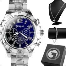 Relogio Aço Inox Masculino + Caixa + Cordão Cruz + Pulseira crucifixo catolico social qualidade premium prova dagua Relogio Aço Inox Masculino + Caixa + Cordão Cruz + Pulseira crucifixo catolico social qualidade premium prova dagua