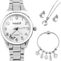 relogio aco inox prata feminino + pulseira ajustavel original social delicado inoxidável strass casual presente pingente relogio aco inox prata feminino + pulseira ajustavel original social delicado inoxidável strass casual presente pingente
