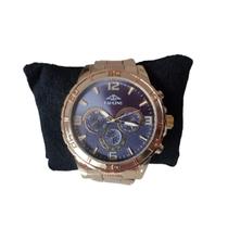 Relógio Aço Inoxidável Dourado Masculino Grande Fundo Azul Relógio Aço Inoxidável Dourado Masculino Grande Fundo Azul