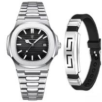 Relógio Aço Metálico Masculino Poedagar + Pulseira Silicone Relógio Aço Metálico Masculino Poedagar + Pulseira Silicone