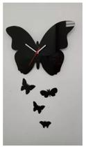 Relógio Acrílico Preto Decorativo Escritório Borboleta Sala Relógio Acrílico Preto Decorativo Escritório Borboleta Sala