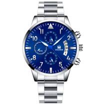 Relógio Analógico De Luxo Original Prata Azul