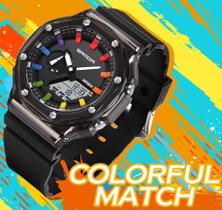 Relógio Analógico e Digital Esportes SANDA Pulseira de Silicone Cronógrafo, Alarme 3341