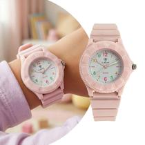 Relógio Analógico Infantil Feminino Rosa com Caixa de Polímero e Pulseira de Silicone à Prova D Água Fashion Elegante Tuguir
