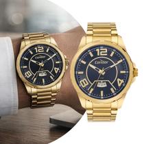 Relógio Analógico Masculino Dourado e Azul com Caixa e Pulseira de Aço Inoxidável à Prova D Água com Calendário Elegante Luxo Condor Relógio Analógico Masculino Dourado e Azul com Caixa e Pulseira de Aço Inoxidável à Prova D Água com Calendário Elegante Luxo Condor