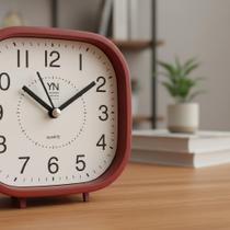 Relógio Analógico Mesa Quadrado Madeira Silencioso