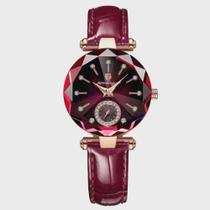 Relógio analógico ponteiro dourado pulseira prova dagua