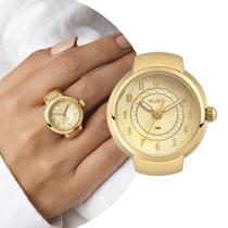 Relógio Anel Feminino Dourado Delicado Luxo Elegante Fashion Casual Social Euro