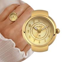 Relógio Anel Feminino Dourado Euro Delicado Luxo Exclusivo