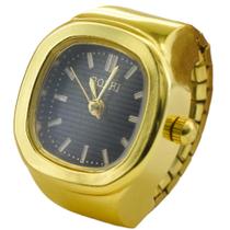 Relógio Anel Regulável Elástico Aço Quartzo Analógico Luxo