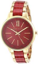 Relógio Anne Klein, pulseira feminina de resina, mostrador vermelho, resistente à água