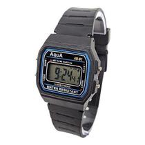 Relógio antigo Digital De Pulso Aqua Aq-81 Correia Preto Bisel Azul piscina mergulho cronometro
