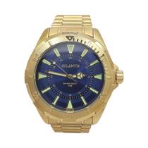 Relógio Atlantis Analógico Grande Dourado Resistente agua 50
