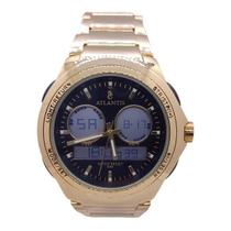 Relógio Atlantis Dourado AnaDig Preto 50mm Resistente à Água
