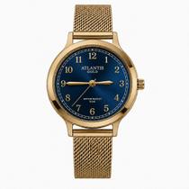 Relógio Atlantis Feminino Dourado Pequeno Resistente Água Cor Do Mostrador:Azul Relógio Atlantis Feminino Dourado Pequeno Resistente Água Cor Do Mostrador:Azul