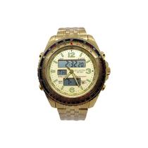 Relógio Atlantis Masculino Com AlarmeDourado Resistente Água