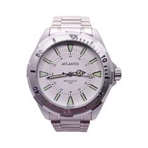 Relógio Atlantis Original Grande Prateado Resistente a Água
