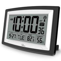 Relógio atômico de parede grande com display de temperatura e umidade