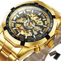 Relógio Automático Forsining 188 Dourado Aço Inoxidável E Caixinha Original