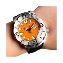 Relógio Automático Masculino Com Mostrador Luminoso Laranja De 42mm 200M Cristal De Safira AR Dia Às