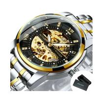 Relógio Automático Masculino De Luxo Com Mostrador De Diamante, Pulseira De Aço Inoxidável, Preto E