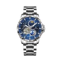 Relógio Automático Mecânico Masculino GLENAW Em Aço Inoxidável Com Pulseira De Couro, Ponteiro Duplo