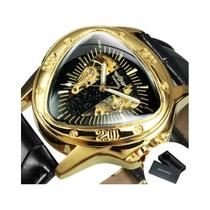 Relógio Automático Militar Dourado Para Homens Com Ponteiros Luminosos Pulseira De Couro E Aço Relógio Automático Militar Dourado Para Homens Com Ponteiros Luminosos Pulseira De Couro E Aço