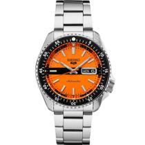 Relógio automático SEIKO SRPK11 para homens - Coleção 5 Sports - Relógio esportivo masculino com mostrador laranja, pulseira de aço inoxidável - resistente à água 100M