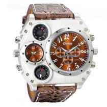 Relógio Avaner, pulseira masculina de couro Big Face Dual Time