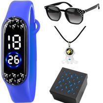 Relogio Azul Digital Infantil + Oculos Sol menino ajustavel qualidade premium led garoto foguete original acetato social Relogio Azul Digital Infantil + Oculos Sol menino ajustavel qualidade premium led garoto foguete original acetato social