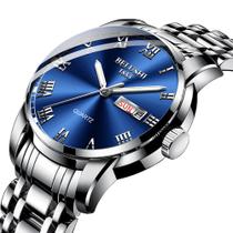 Relógio Azul Prata Masculino Casual Data Hora Luminoso Aço