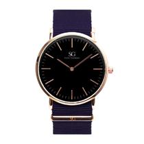 Relógio Azul Pulseira De Nylon Bayside Black Rosé Gold 40mm