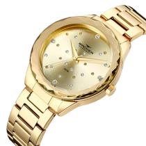 Relógio Backer Feminino Vidro Formato Diamante 4005145F Kit