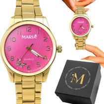 Relogio Banhado Aco Inoxidavel Feminino Original + Caixa presente mostrador rosa social garantia delicado casual