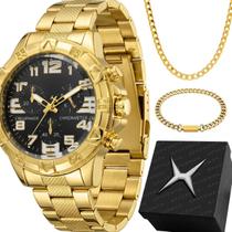 Relogio banhado masculino + caixa pulseira + cordao grumet 18k pesado moda ponteiro casual original robusto grande retro Relogio banhado masculino + caixa pulseira + cordao grumet 18k pesado moda ponteiro casual original robusto grande retro