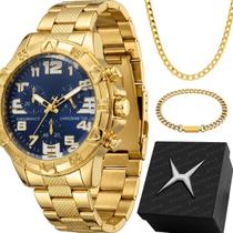 Relogio banhado masculino + cordao grumet + pulseira caixa ouro casual analogico vintage moda original grande robusto Relogio banhado masculino + cordao grumet + pulseira caixa ouro casual analogico vintage moda original grande robusto