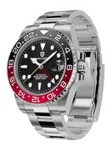 Relógio Benyar GMT Automático Aço Inoxidável Safira Preto Vermelho