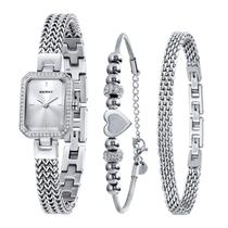 Relógio BERNY Silver para mulheres com conjunto de pulseiras Quartz Dainty Relógio BERNY Silver para mulheres com conjunto de pulseiras Quartz Dainty