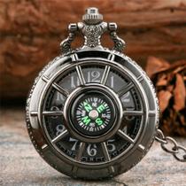 Relógio Bolso Com Bússola Corrente Vintage Estojo