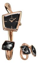 Relogio Bracelete E Anel Technos Ouro Rosé -preto Vx10af/k1p Rose Rose Gold