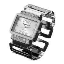 Relógio Bracelete Luxo Cansnow Cubo Aço Inox Analógico